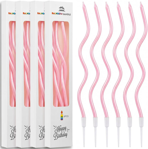24 Pcs Pink Spiral Long Thin Birthday Candles, Twisted Curved Candle Cake Topper, Birthday Parties, Wedding Decoration1