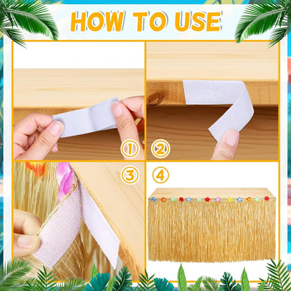 2 Pack Table Skirt Luau Party Decorations, Flower 53.2" X 29.5" Grass Table Skirts for Luau Party Summer Tropical Hawaiian Party Decorations (A-2 Pack)4