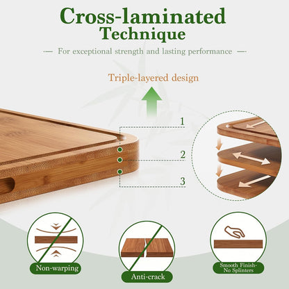 Bamboo Cutting Board 3-Piece Wooden Cutting Board for Kitchen | Deep-Carbonized Bamboo Set with Deep-Carbonized Finish & Non-Slip Edges, Sized for Meat/Veggie/Fruit Prep with Hanging Hole4