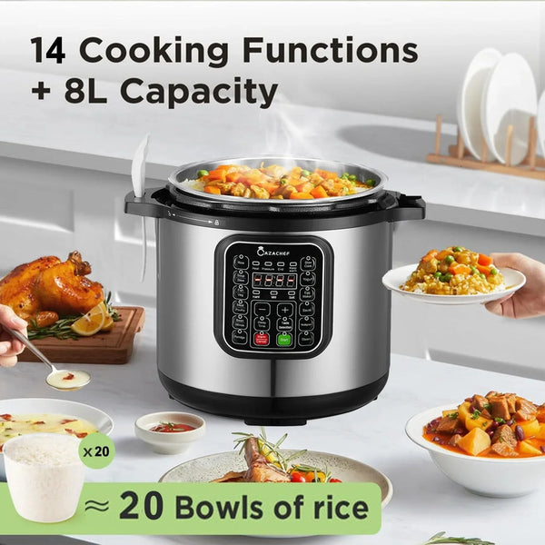 8Qt Stainless Steel Pressure Cooker | 24-Hour Presetting Electric Rice Cooker, 14 in 1 Slow Cooker with Temperature Control | LED Multifunction Steamer, Food Warmer with Nonstick Pot2