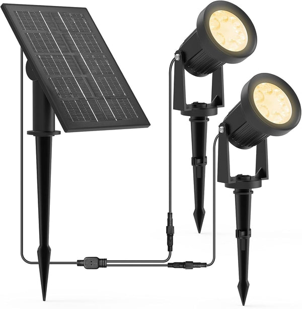 Solar Warm White Spotlight Outdoor, 3000K Landscape Spot Lights, IP65 Waterproof Garden Lighting LED Lights for Lawn Lamp Yard Decoration with Stakes(2 in 1)1