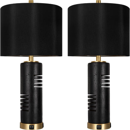 27.5" Faux Stone Table Lamps Set of 2 with USB and Night Light7