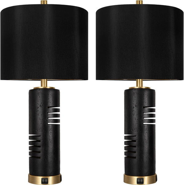 27.5" Faux Stone Table Lamps Set of 2 with USB and Night Light7