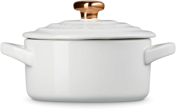 Le Creuset Stoneware Mini round Cocotte, 8Oz., White with Gold Heart Knob4