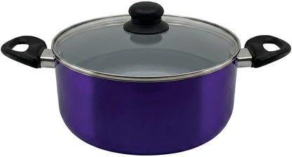 20-Piece Ceramic Metallic Cookware Set, Nonstick - Amethyst | 20-Piece Cookware Set with Ceramic Nonstick Interiors, Glass Lids, Utensils, Strainer, Pads, and Griddle Pan.3