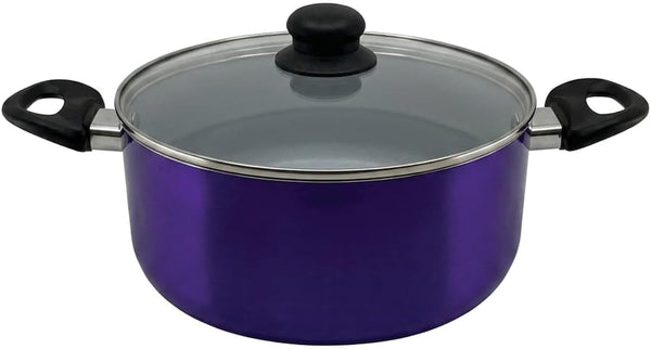 20-Piece Ceramic Metallic Cookware Set, Nonstick - Amethyst | 20-Piece Cookware Set with Ceramic Nonstick Interiors, Glass Lids, Utensils, Strainer, Pads, and Griddle Pan.3