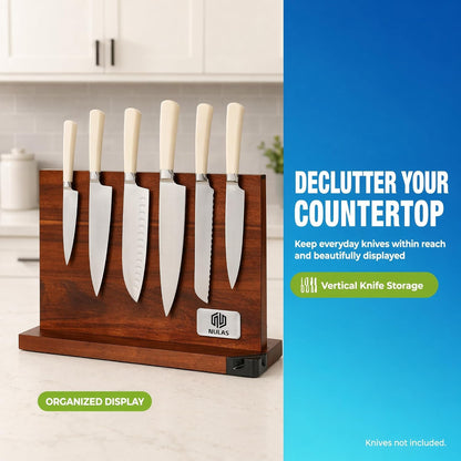 Magnetic Knife Block with Built-In Sharpener, Double-Sided Countertop Magnetic Knife Holder, Holds up to 12 Knives & Metal Kitchen Tools, Brown9