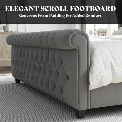 California King Upholstered Sleigh Bed Frame with Headboard5