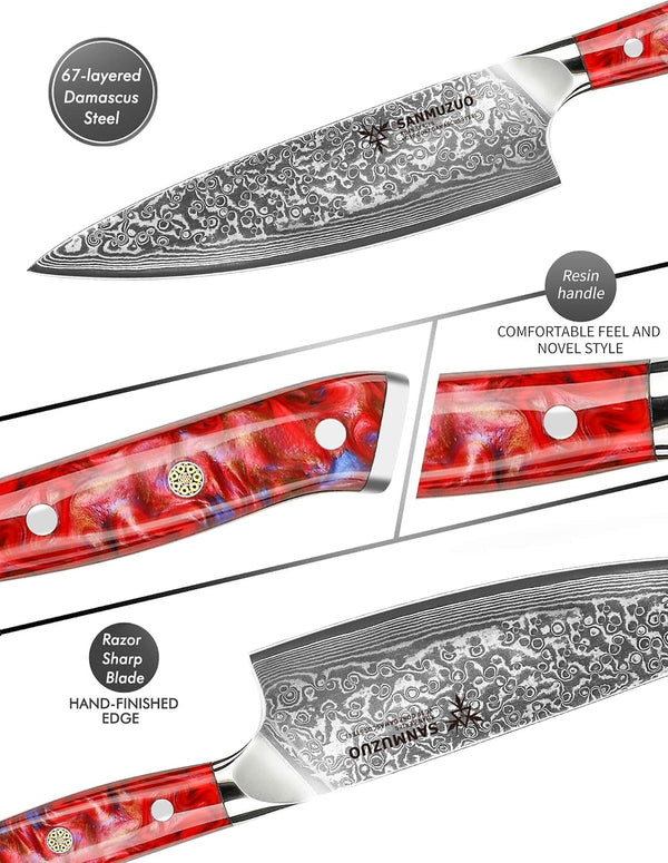 Chef Knife - 8 Inch - Xuan Series - VG10 Damascus Steel Kitchen Knife - Resin Handle (Sunset Red)3
