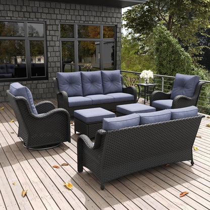 7 Pieces Outdoor Patio Furniture Set, Rattan Wicker Sectional Swivel Rocker Chairs Sets with Ottomans, Swivel Glider Chairs and Coffee Table7