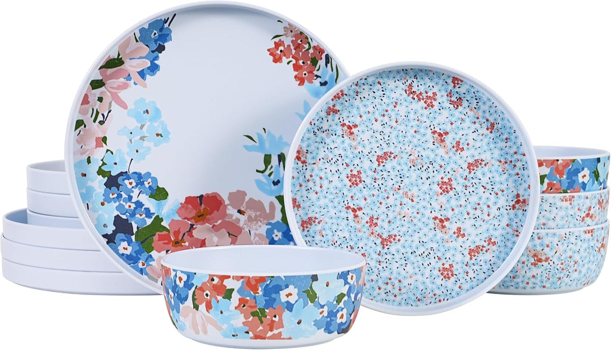 12-pcs-melamine-dinnerware-set-for-4-floral-plates-and-bowls-set