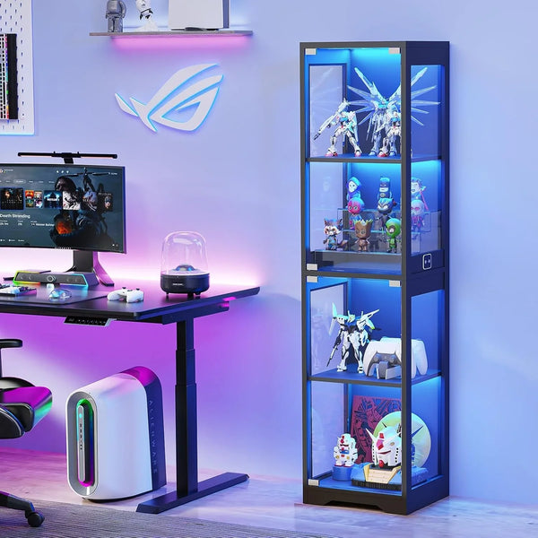 Glass Display Cabinet, Display Case for Collectibles, Black | 4-Tier Curio Cabinets with 3 Color Lights&Human Body Sensor, Storage Cabinet with Glass Door3