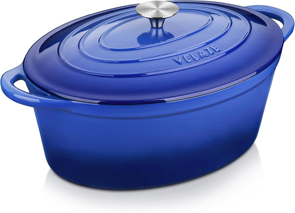 7.5 QT Oval Enameled Cast Iron Dutch Oven Pot with Lid,Blue | Whole Chicken Friendly,For Cooking,Frying, Stewing,Bread Baking,And Roasting,Oven Safe,Dual Handles,Non-Stick Coating1