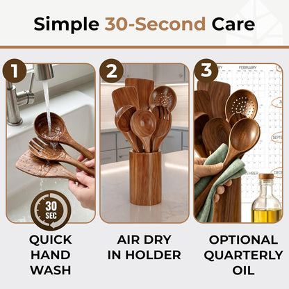 Wooden Utensil Set, 8 Pcs Teak Wooden Spoons for Cooking with Holder4