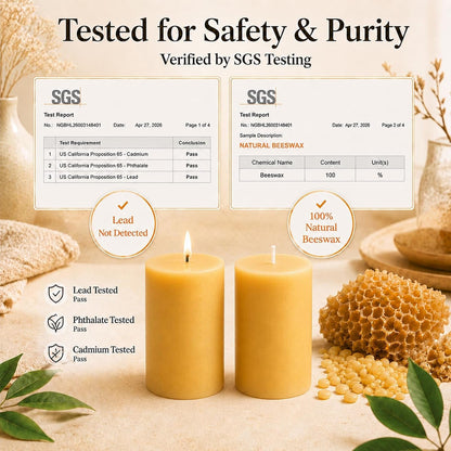 2 Pack Beeswax Pillar Candles,Non-Toxic 2X4 Inch Candle,35 Hour,Yellow7