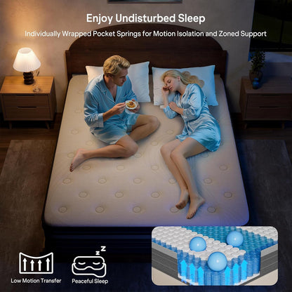 Queen Mattress 10 Inch Hybrid Mattress in a Box, Medium Firm Queen Size Bed Mattresses with Zoned Support, Memory Foam and Pocket Springs for Motion Isolation&Pressure Relief, Certipur-Us4
