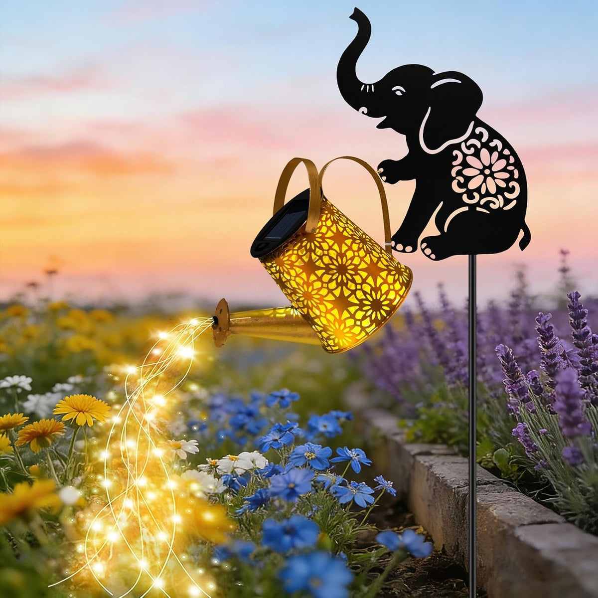 solar-lights-outdoor-watering-can-with-elephant-silhouette-stake