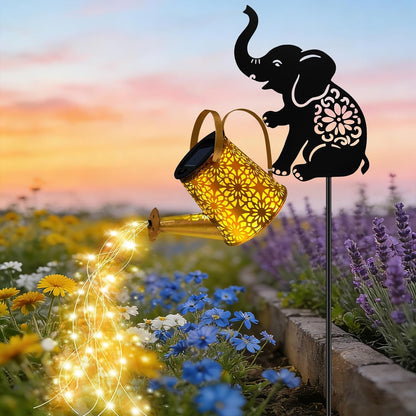 Solar Lights Outdoor,Watering Can with Elephant Silhouette Stake1