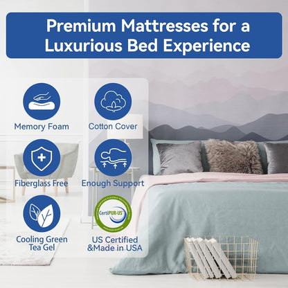 Extra Firm Mattress, 8 Inch King Size Premier Cooling Green Tea Gel Memory Foam Mattress in Box, High-Density Mattress for Back Pain, Removable Fiberglass Free Cover, Certipur-Us, 80'' X 76''3