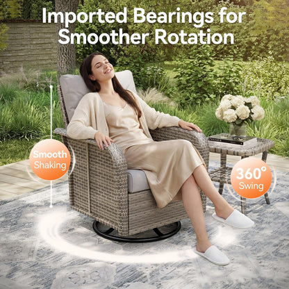 10-Piece Patio Furniture Set with 44'' Fire Pit Table, Luxury Outdoor Furniture Set with 360° Swivel Chairs, Patio Conversation Set for Backyard, Poolside & Garden, Beige/Gray5