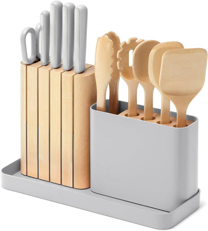 Caraway 14-Piece Kitchen Prep Tool Set with Knives & Utensils | Knife Set & Wooden Utensil Set, Made with Premium German Steel Blades & Fsc-Certified Birch Wood, Non-Toxic Materials, Grey1