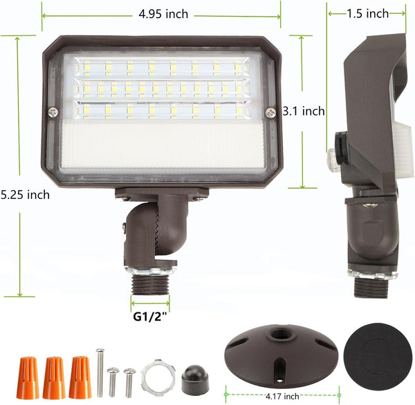 Dusk to Dawn Outdoor 25W LED Flood Light with Knuckle & Plate Mount, 5000K Color Selectable, ETL Commercial LED Security Lighting7
