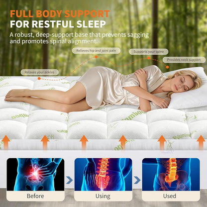 Full Size Cooling Bamboo Mattress Topper with Deep Pockets | Soft Viscose, Stretchable Pockets, Cooling Pillow Top Relieves Back Pain. Breathable for Hot Sleepers5