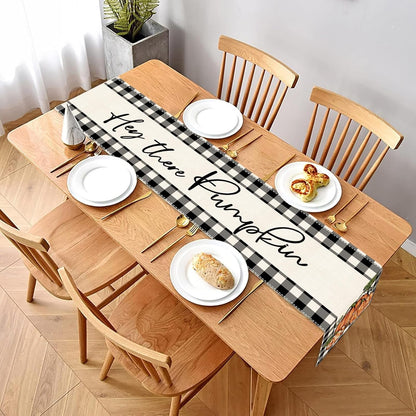 Fall Table Runner 13X90 Inch Long Linen Pumpkin Buffalo Plaid Decorations6