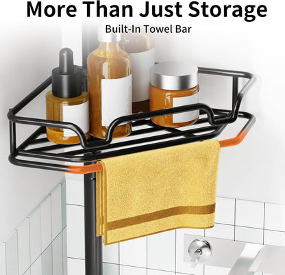 Corner Shower Caddy Tension Pole, Large Capacity Organizer, Black5