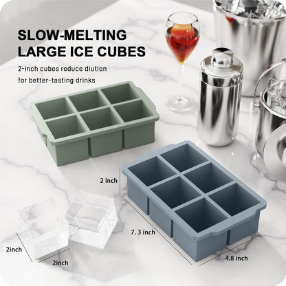 3 Packs Large Ice Cube Molds with Stackable Lid,Silicone Ice Cube Tray for Freezer,Big Square Ice Tray for Whiskey,Cocktails,Bourbon and Soups (Neutral)2
