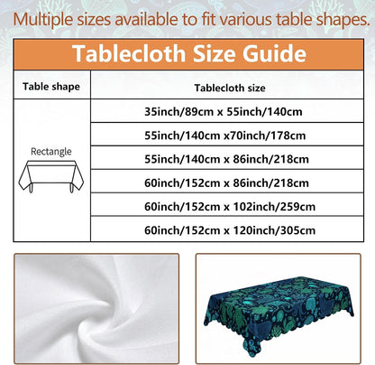 Octopus Rectangle Table Cloth, Nautical Fanciful Shell Coral Summer Teal Stain Resistant Washable Table Linens Party Supplies for Kitchen Banquet Picnic Camping 60X86 Inch2