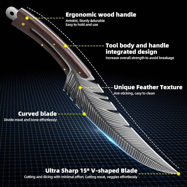 8.5”Sharp Feather Boning Knife Hand Forged for Meat Cutting with Sheath4