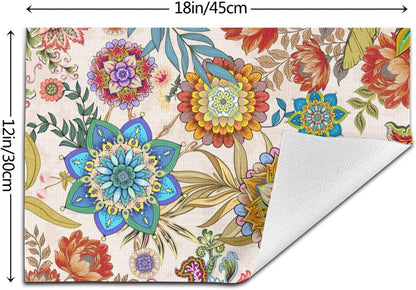 Boho Floral Placemats Set of 4 Linen 12"X18" Colorful Flowers Table Mats for Kitchen Dining Table Holiday Party Heat Resistant Washable Spring Summer Farmhouse Bohemian Mandala Place Mats4