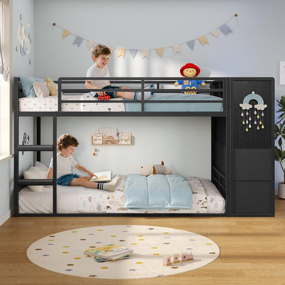 Low Twin over Twin Bunk Bed with 6 Storage Drawers, LED Lights5
