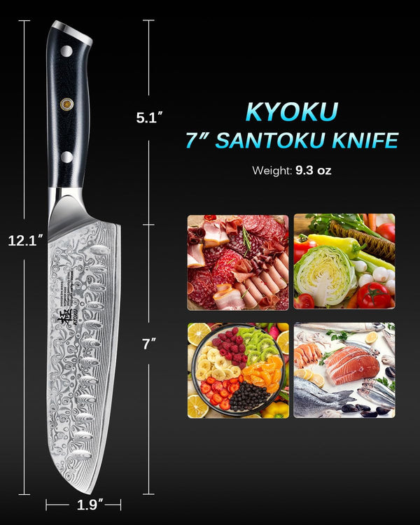 Gin Series 7" Santoku Knife, Japanese Chef Knife VG10 Damascus Stainless Steel Kitchen Knife with Silver Ion Blade G10 Handle Mosaic Pin9