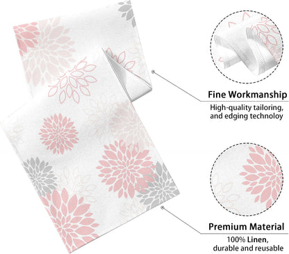 Dahlia Flower Table Runner 13X71 Inch Farmhouse Pink Gray Runners Modern Table Decorations Rustic Geometric Coffee Table Runner for Home Kitchen Dining Room Party (13"X71", Dahlia Floral-Pink)2