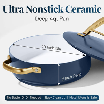4Qt Saute Pan with Lid, 12 Inch Deep Frying Pan | Ceramic Nonstick Coating Made without PTFE/PFOA/PFOS, Stay Cool Handles, Oven and Dishwasher Safe8