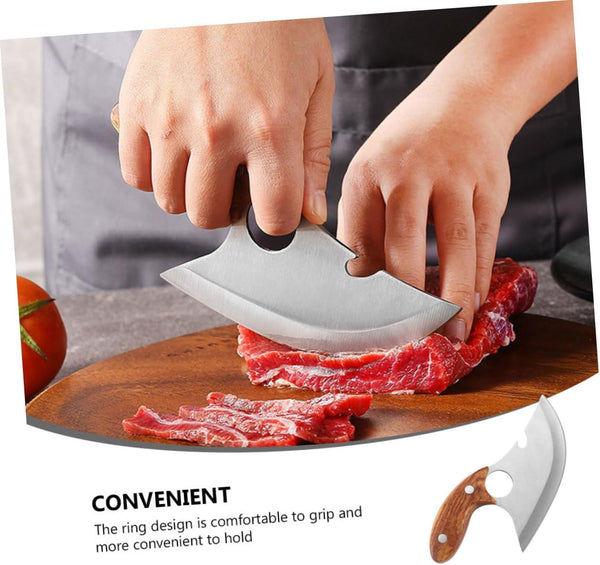1Pc Stainless Steel Meat Cutter Wooden Handle Chef Cutter for Home Kitchen and Comfortable Grip for Meat and Bone Cutting3
