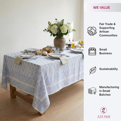 Amalfi 100% Cotton Boho Rectangle Fall Tablecloth, Handblock Print Table Cloth for Kitchen I Dining Table Linen Fall Décor I Parties Wedding Outdoor Christmas Thanksgiving I Fall 60 X 90 Inches4