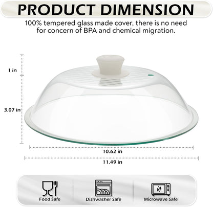 Lighter Weight Tempered Glass Microwave Splatter Cover - 11.5 Inch | Inner Diameter 10.6” - Heat-Resistant Durable Glass Lid with Vent, Silicone Knob, Dishwasher Safe, 100% Food Grade, BPA Free2