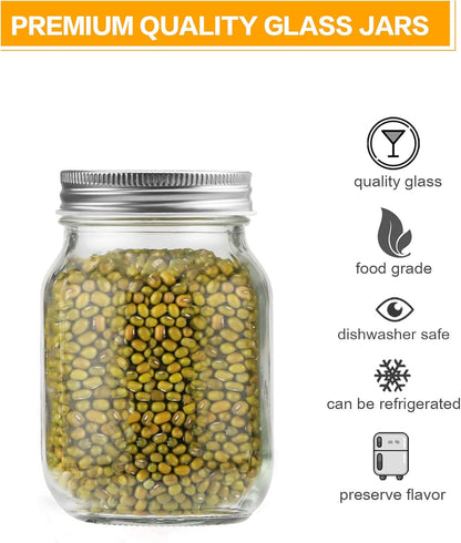 16 Oz Mason Jars with Silver Lids 15 Pack Pint Glass Canning Jars | Regular Mouth Clear Glass Jars Bulk for Meal Prep, Overnight Oats, Dry Food, DIY Crafts.Food Storag with 20 Labels and 1 Pen3