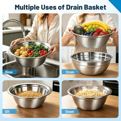 Stainless Steel Mixing Bowls with Lids and Colander Set4