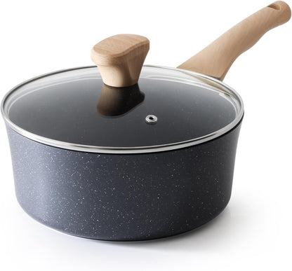 Nonstick Saucepan with Lid, 3.5 Quart German Greblon Ceramic Sauce Pan, Non Toxic Sauce Pot with Cover for Multipurpose Use, PTFE, PFOA & PFAS Free, Induction Compatible.1
