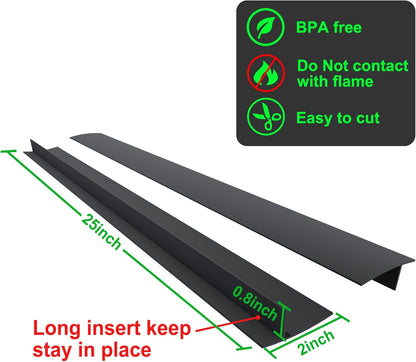 Silicone Stove Counter Gap Cover - 25 Inch Gap Filler 2 Pack Black | Long Gap Filler Seals Spills between Kitchen Appliances Stovetop Oven Countertop; Stove Gap Cover, Gas Stove Side Gap Covers2