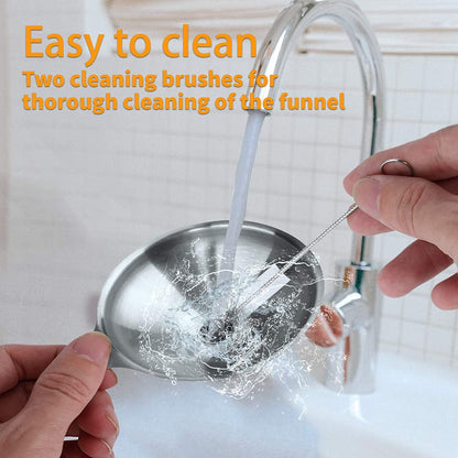 Metal Stainless Steel Funnel, Large Medium Small Funnel Set of 3, Food Grade Mini Funnels for Kitchen Use Filling Bottles Flask Cooking, 2 Brushes4
