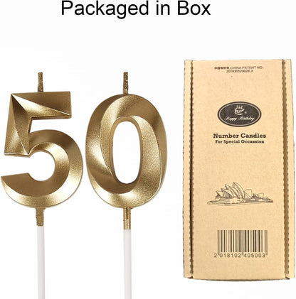 50Th Birthday Candles,Gold Number 50 Cake Topper for Birthday Decorations Party Decoration7