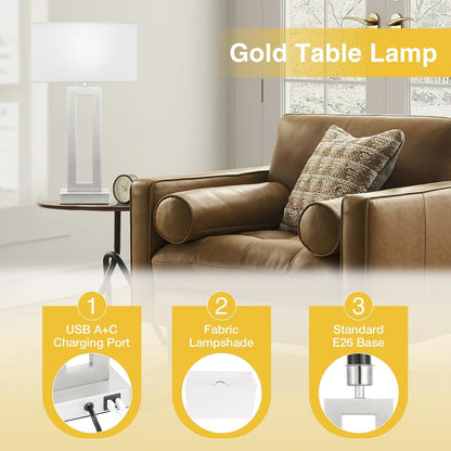 22" Tall Bedroom Lamps for Living Room - Touch Brushed Nickel Bedside Lamps with USB C+A, 3 Way Dimmable Lamp for Nightstand, Modern Night Stands Lamps for End Tables(White&Silver)4