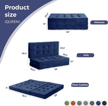 6" Folding Sofa Bed for Floor, Tufted Tri-Fold Floor Mattress2