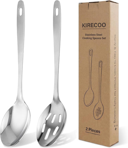 2PCS Stainless Steel Serving Spoons Set, Solid & Slotted1