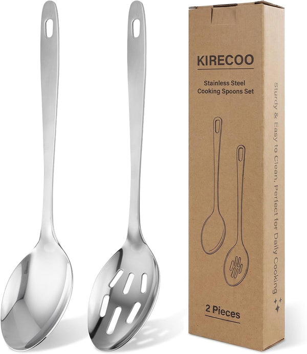 2PCS Stainless Steel Serving Spoons Set, Solid & Slotted1